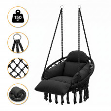Підвісне плетене крісло-гойдалка LEOBRO Boho Deluxe Pro XL 80 см Black (LB-1142)