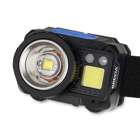 Ліхтар налобний Brevia 550Lm, 3W CREE XPG+COB, 1200mAh/3xAAA, Zoom, з сенсором білий/червоний