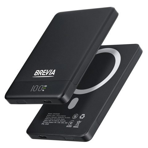 Повербанк (Power Bank) Brevia ePower 5000mAh MagSafe SuperSlim PD20W, Qі15W LCD чорний