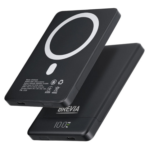 Повербанк (Power Bank) Brevia ePower 5000mAh MagSafe SuperSlim PD20W, Qі15W LCD чорний