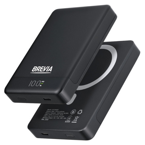 Повербанк (Power Bank) Brevia ePower 10000mAh MagSafe SuperSlim PD20W, Qі15W LCD чорний
