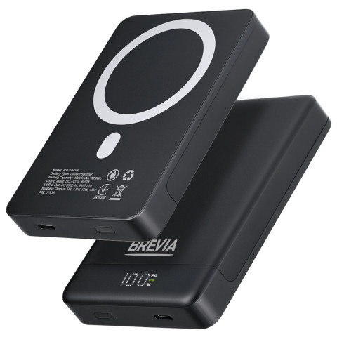 Повербанк (Power Bank) Brevia ePower 10000mAh MagSafe SuperSlim PD20W, Qі15W LCD чорний