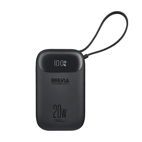Повербанк (Power Bank) Brevia ePower 10000mAh PD20W CompactMini LCD чорний + кабель