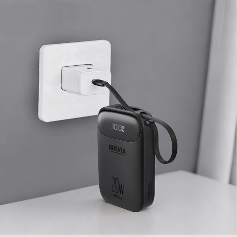 Повербанк (Power Bank) Brevia ePower 10000mAh PD20W CompactMini LCD чорний + кабель