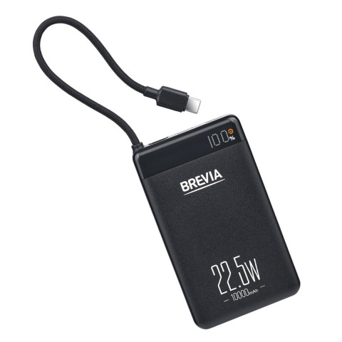 Повербанк (Power Bank) Brevia ePower 10000mAh 22,5W SuperSlim LCD чорний металік + кабель
