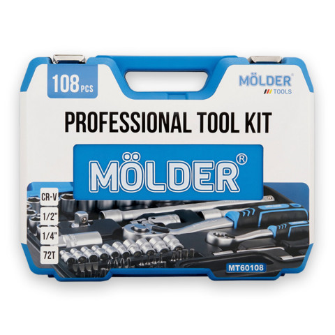 Професійний набір інструментів в кейсі Molder 1/2", 1/4" 72 T, CR-V, 108од.