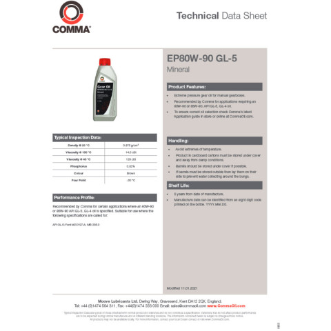 Трансмісійне масло Comma Gear Oil EP 80W-90 GL5 1л