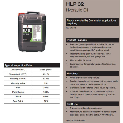Гідравлічна олива Comma HLP 32 Hydraulic Oil 20л