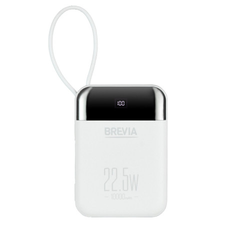 Повербанк (Power Bank) Brevia 10000mAh 22.5W Type-C+Lightning Cable, Li-Pol, LCD білий