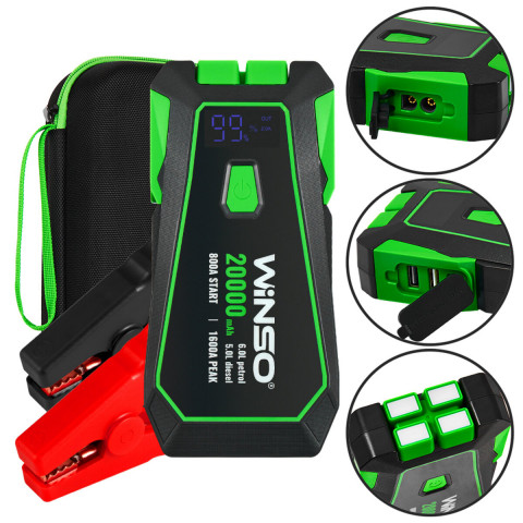 Пусковий пристрій Winso Jump Starter 800/1600A 20000mAh зі Smart-клемами