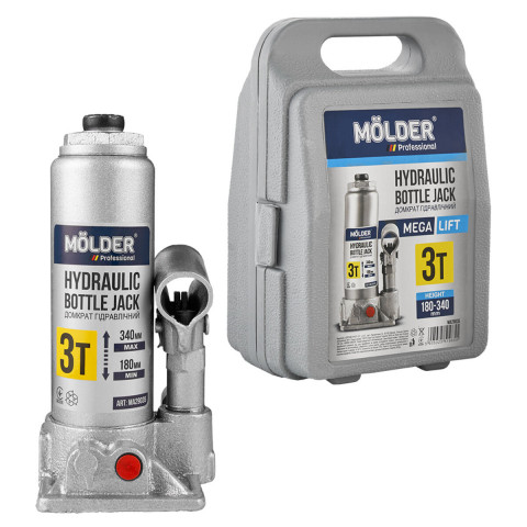 Домкрат гідравлічний пляшковий Molder 3т 180-340мм у кейсі